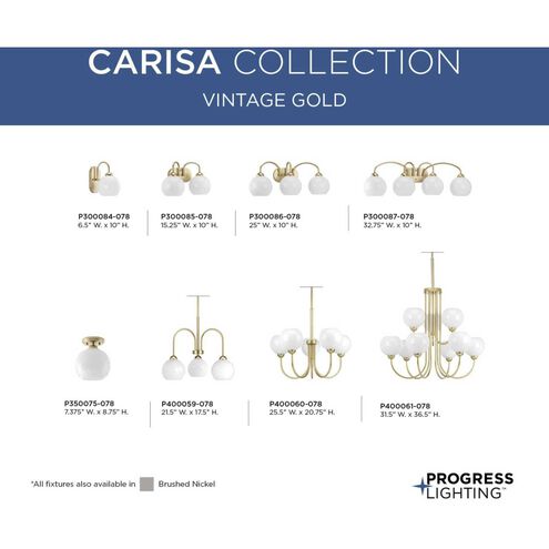 Carisa 3 Light 25 inch Vintage Gold Bath Vanity Wall Light